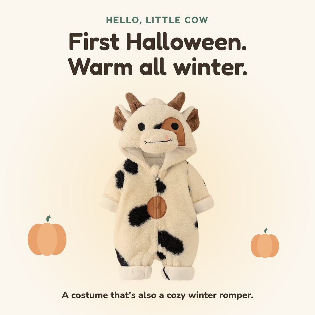First Halloween cow costume that stays warm all winter