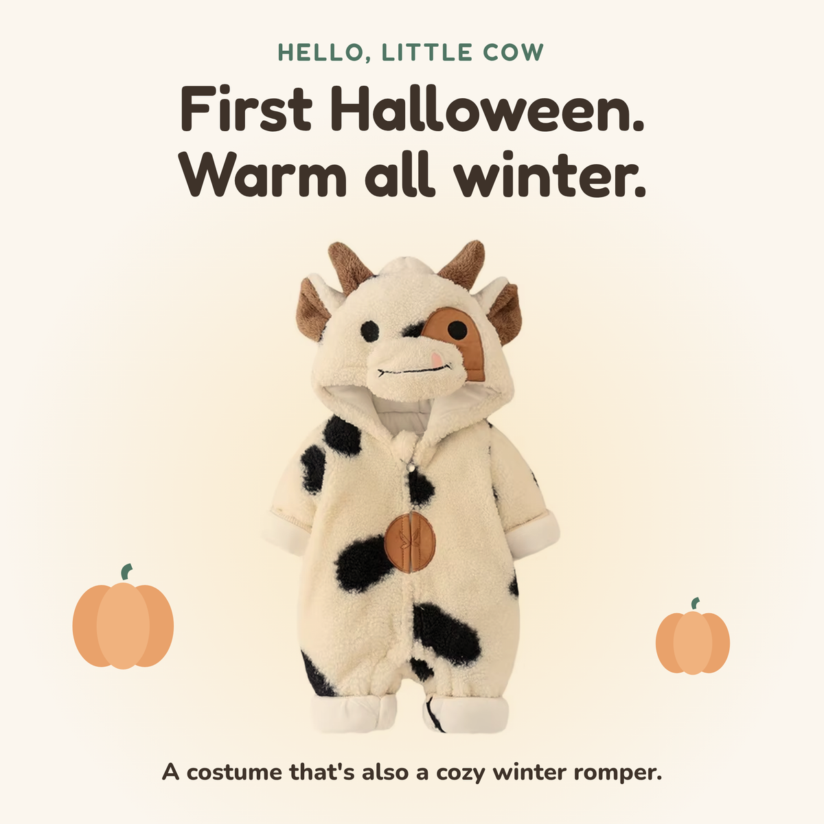 First Halloween cow costume that stays warm all winter