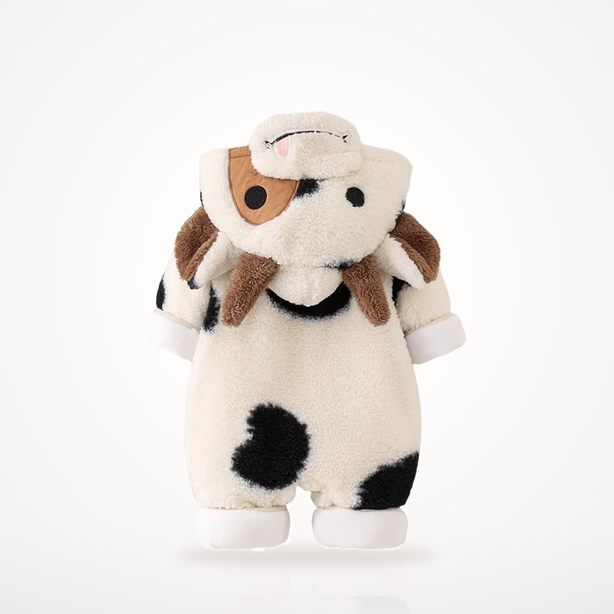 Moozie cow cuddle romper back view with cow spots